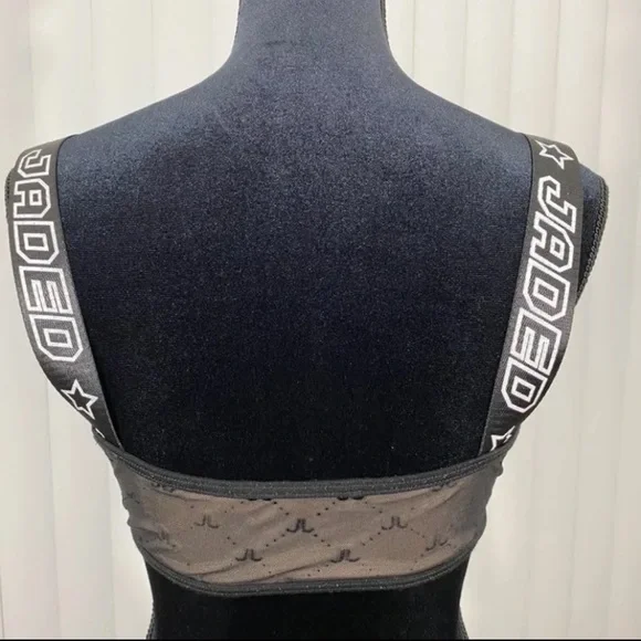 JADED LONDON Mesh Crop Bralette Rave Festival Bra Buckles Logo Straps Black XS - Picture 4 of 7